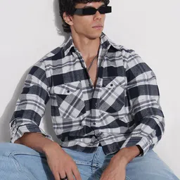 SHOWOFF Cotton Comfort Slim Fit Tartan Checks Checked Casual Shirt-image-27