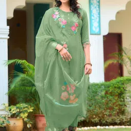 Berrylicious Women Embroidered Regular Thread Work Kurta with Trousers & With Dupatta-image-12