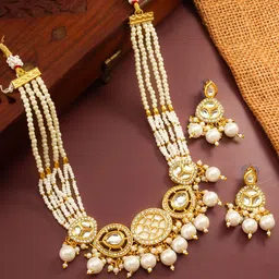 aadita Gold-Plated Kundan Stone Studded & Pearls Beaded Choker Jewellery Set-picture-9