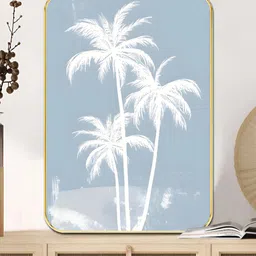 SAF Blue & White Palm Tree Silhouette Sparkle Wooden Wall Art-picture-56