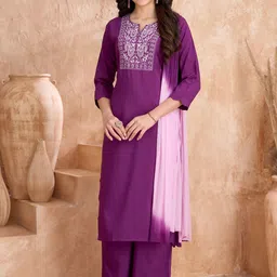 Moda Rapido Women Floral Embroidered Regular Thread Work Kurta with Palazzos & With Dupatta-16