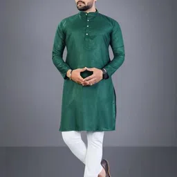 Wearbird Men Solid Straight Kurta (Dark Green)-image-23