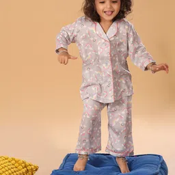 The Mini Trunk Kids Graphic Printed Pure Cotton Lapel Collar Night suit-image-52