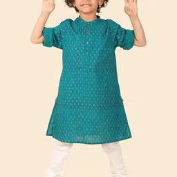 Fabindia Boys Ethnic Motifs Printed Mandarin Collar Thread Work Straight Kurta-picture-16