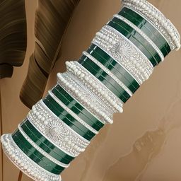Mehpriye Women Set Of 2 Green Silver-Plated Alloy Bangle-image-37