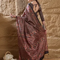Mitera Ajrak Block Silk Blend Block Print Saree image 2