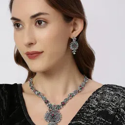 Anouk Sliver Plated Stone Studded Jewellery Set-picture-6