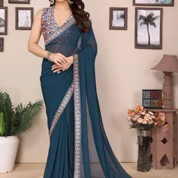 Moda Rapido Ethnic Motifs Embroidered Poly Georgette Designer Leheriya Saree-picture-24