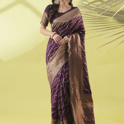 VILLAGIUS Woven Design Beads and Stones Silk Blend Ready to Wear Kanjeevaram Saree-picture-28