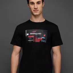 GIORDANO Men Graphic Printed Round Neck Cotton T-shirt-image-77