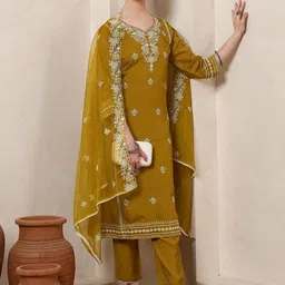 Nehamta Women Embroidered Regular Kurta with Trousers & Dupatta-image-19