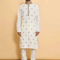 Arihant Rai Sinha Men Ethnic Motifs Embroidered Regular Pure Silk Kurta with Churidar-picture-7