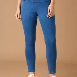 3BUTTERFLIES Women Blue Solid Cotton Denim Jegging-picture-36