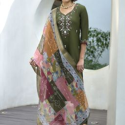 SHREE LAXMINARAYAN EXPORT Women Floral Embroidered Kurta with Trousers & Dupatta-20