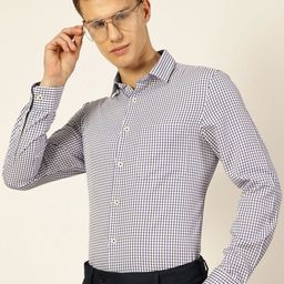 Thomas Scott Men Smart Spread Collar Gingham Checked Cotton Formal Shirt-image-87