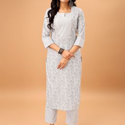 SANTOPERA DESIGNER Floral Printed Notch Neck Straight Kurta With Trousers-picture-14