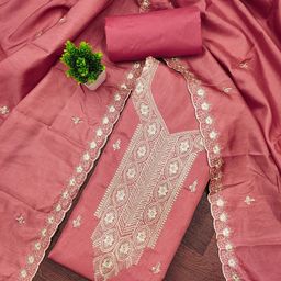 Panzora Embroidered Chanderi Cotton Unstitched Dress Material-picture-43