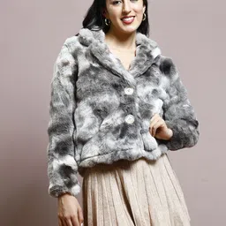Athena Women Self Designed Notched Lapel Single-Breasted Fur Coat-image-20