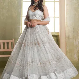 FABPIXEL Embroidered Sequinned Semi-Stitched Lehenga & Unstitched Blouse With Dupatta-picture-14