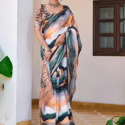 KALINI Tie and Dye Linen Blend Khadi Saree-image-84