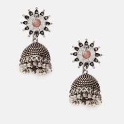 Priyaasi Silver-Plated Quartz Stone Studded Oxidized Dome Shaped Jhumkas image 4