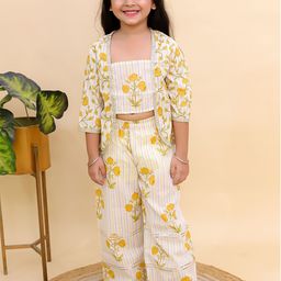 Aj DEZInES Girls Printed Square Neck Pure Cotton Top With Palazzo-18