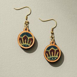 WHE Ajrakh Fabric And Repurposed Wood Circular Shaped Drop Earrings-2