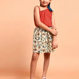 YK Girls One Shoulder Pure Cotton Top With Floral Printed Skirt-50