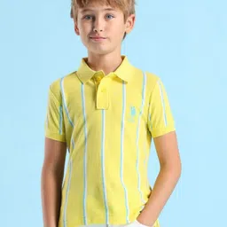 U.S. Polo Assn. Kids Boys Brand Logo Striped Polo Collar Applique T-shirt-picture-28
