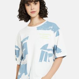 METTLE Women Abstract Printed Round Neck Cotton T-shirt-image-123