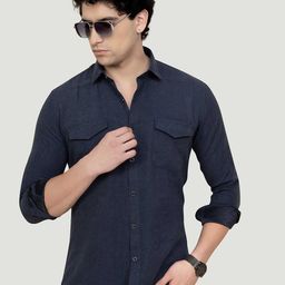 ALMATY Men Comfort Spread Collar Solid Casual Shirt-image-8
