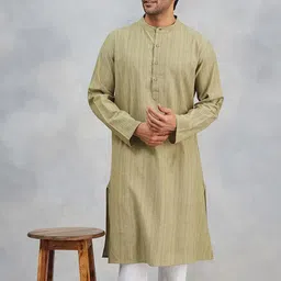Fabindia Striped Cotton Band Collar Straight Kurta-picture-36