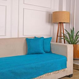 STITCHNEST Blue Jute 3 Seater Sofa Cover-19