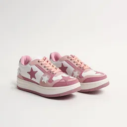 Street Style Store Women Textured Round Toe Lace Ups Sneakers-52