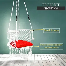 Swingzy White & Red Textured Hammock Swing With Cushion image 2