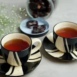 BlackCarrot Black & Beige Printed Stoneware Glossy Cups Set of Cups and Mugs-22