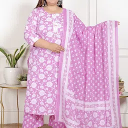 KALINI Women Plus Size Floral Printed Pure Cotton Kurta with Palazzo & Dupatta-picture-18