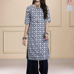 HERE&NOW Selection Of 3 Geometric Printed Round Neck Straight Kurtas-image-72
