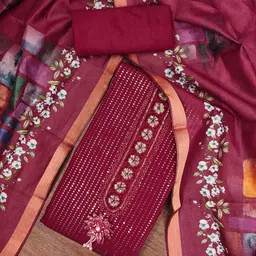 SHADOW & SAINING Floral Embroidered Sequinned Roman Silk Unstitched Dress Material-image-79