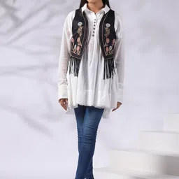 Nyaro Women Floral Crop Open Front Jacket with Embroidered-11