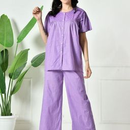 Laado - Pamper Yourself Women Geometric Printed Regular Pure Cotton Top Pyjamas Night suit-13