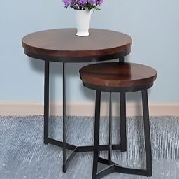 Royaloak Brown 2 Pieces Stainless Steel Nesting Tables-8
