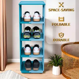 Kuber Industries Blue Stackable 4 Layer Shoes Rack image 3
