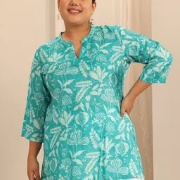 EXTRA LOVE BY LIBAS Women Cotton Mandarin Collar Printed Tunic-image-69