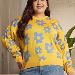 Berrylush Curve Women Floral Printed Pullover-image-74