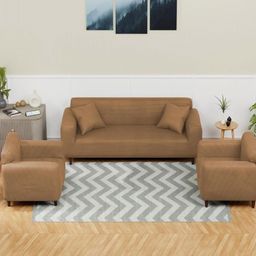 Lukzer Beige Printed Jacquard 5 Piece Sofa Cover With 5 Pcs Sofa & Cushion Covers-image-23