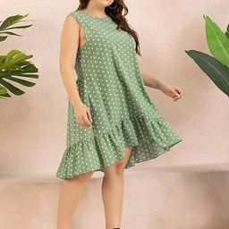 TAGVE Green Polka Dot Print Ruffled A-Line Dress-image-10