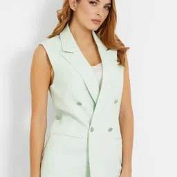 Guess Double Breasted Notched Lapel Collar Vest Blazer-image-39