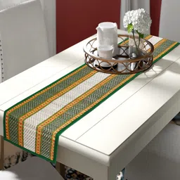 HOKIPO White & Green Geometric Rectangular Table Runner image 3