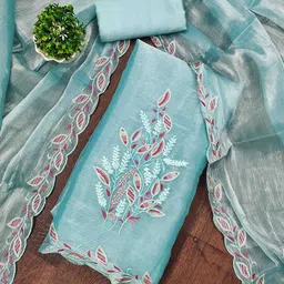 DIVASTRI Embroidered Sequinned Silk Unstitched Dress Material-image-2